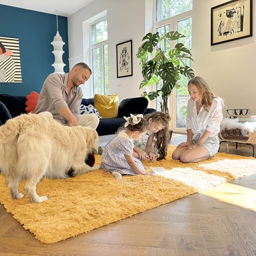 OLANLY 2x6 Machine Washable Runner Rugs for Hallway, Soft Fluffy Shaggy Bedside Rugs for Bedroom, Living Room, Indoor Floor Carpet for Kids Girls and Boys, Home Decor Aesthetic, Mustard Yellow - Image 5