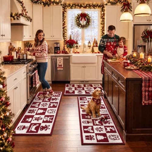 U'Artlines Christmas Red Kitchen Rugs and Mats Set of 3,20x32+20x48+20x59 - Image 6