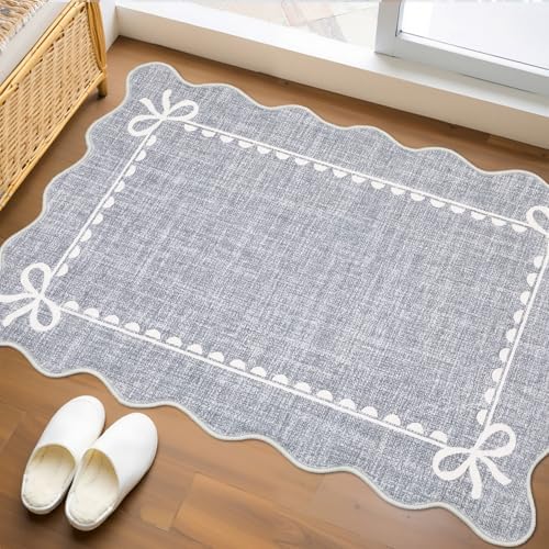 GarveeHome Scalloped Entryway Rug 2x3 Washable Front Door Bow Rug, Grey by GarveeHome