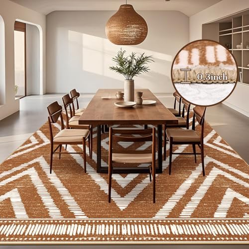 Boho Washable Area Rugs 9x12ft for Living Room, Large Soft Bedroom Rug Non Slip, Low Pile Brown Moroccan Floor Carpets for Dining Room Nursery Playroom Home Office - Image 3