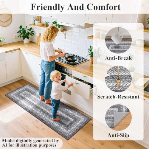 HEBE Faux Jute Kitchen Rugs Set of 3, Washable Kitchen Mats for Floor - Image 4