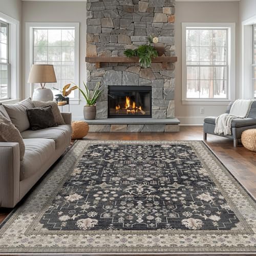 8x10 Washable Area Rugs for Living Room (Charcoal Blush Ivory) - Image 2