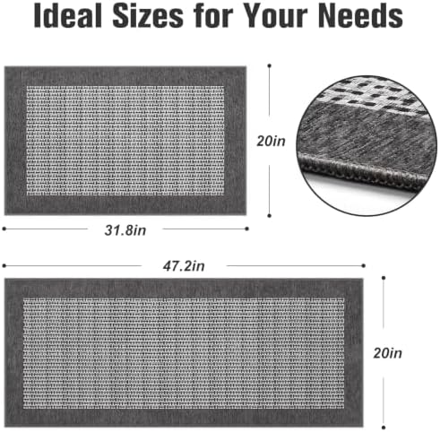 StepRite Kitchen Rugs 2 PCS, Kitchen Mats for Floor, 20"X32"+20"X47", Grey - Image 2