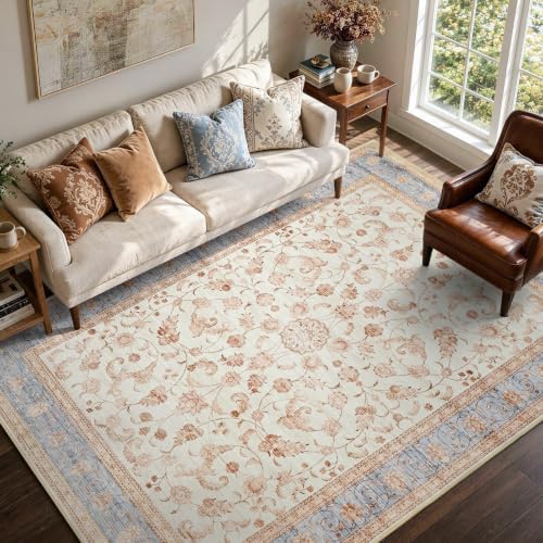 6x9 Ft Vintage Area Rugs for Living Room, Thin Soft Washable Carpet Beige by Cuzwlovita