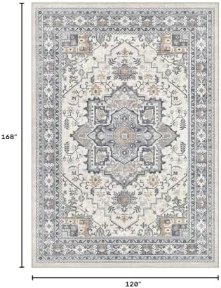UERMEI 10x14 Area Rug Living Room Rugs - Washable Vintage Soft Large Rug Indoor Floor No Slip Rug Carpet for Bedroom Farmhouse Under Dining Table Home Office Decor - Grey-Orange - Image 2