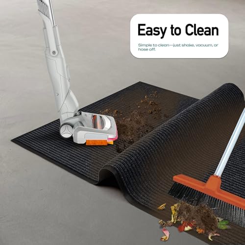 Durable Rubber Door Mat - Heavy Duty, Indoor/Outdoor, Easy Clean, Waterproof, Low-Profile Mat for Entry, Patio, Garage - Stylish (Charcoal, 8' x 4' (Mud Trapper)) - Image 6