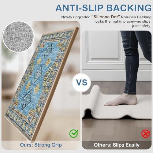 Kitchen Rugs Sets of 3 Non Slip Washable Kitchen Mats for Floor, Light Blue - Image 3