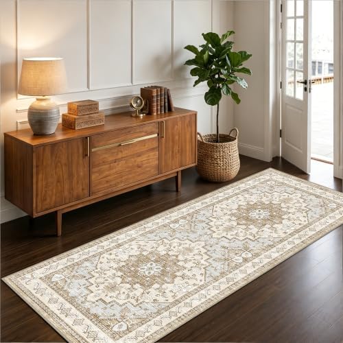 Area Rugs Runner 2x6 Washable Non-Slip Boho Indoor Carpets, Beige Tan - Image 2