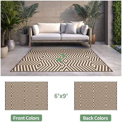 GENIMO Outdoor Rug, Waterproof Plastic Rugs for Patio, 6'x9' Mocha Beige - Image 2