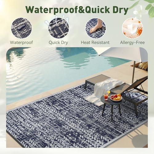 MontVoo Outdoor Rug Waterproof-Patio Rug Mat 5x8 Outdoor RV Camping Picnic Beach Mat Plastic Straw Rugs Outside Outdoor Area Rugs for Balcony Deck Backyard Navy Blue - Image 3