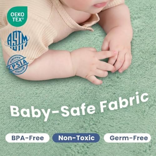 Huloo Sleep Baby Play Mat for Floor,1.3" Thick Memory Foam Tummy Time Mat,Soft Coral Velvet Nursery Rug,Extra Large Non Slip Crawling Mats for Living Room(Sage Green) - Image 5