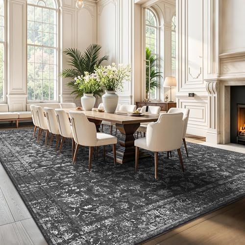 10x14 Washable Living Room Area Rug Non-Slip Retro Black Large Carpet - Image 2