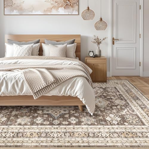 cotiled 5x8 Area Rug for Living Room, Washable, Traditional, Dark Brown - Image 6