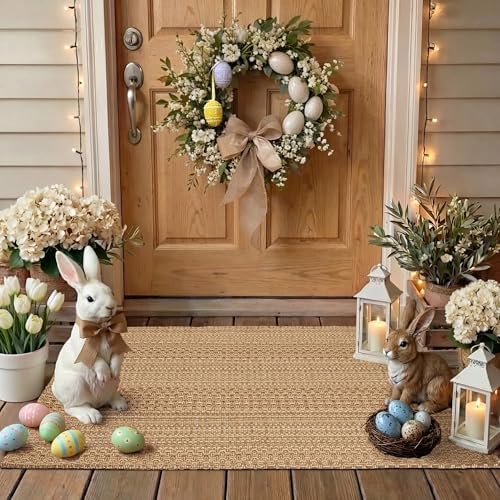 MatEssenz 27.5"x43" Washable Outdoor Front Door Mat, Textured Natural Woven Low-Profile Patio Rug with Non-Slip Backing, Neutral Brown, for Porch, Entryway, Layering by MatEssenz