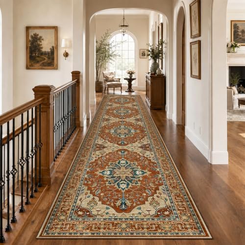RELEANY Washable Area Rug, Runner 2'6"x14', Red/Orange/Blue/Brown - Image 2