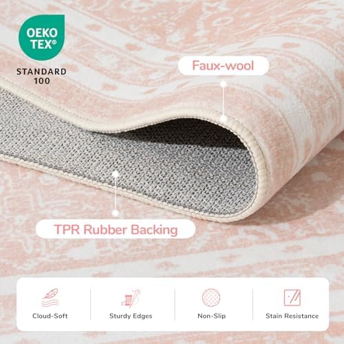 Lessymo Washable Area Rug 5 x 7 for Living Room, Soft Bedroom Rug, Pink - Image 6