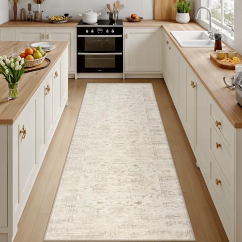 2'6''x14' Hallway Washable Runner Rug: Kitchen Carpet Beige/Brown by Luxturiy