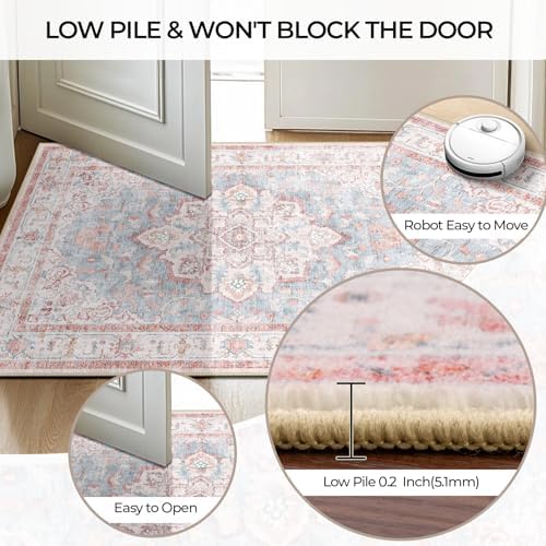 CAPALOCA 4x6 Washable Nursery Girls Low Pile Area Rug Pink Blue - Image 4