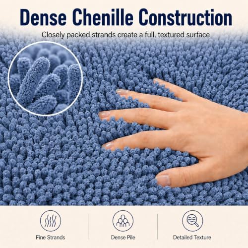 Blue Bathroom Rugs Chenille Bath Mats Set 2 Piece Extra Soft and Absorbent Shaggy Rugs, Machine Wash and Dry, Perfect Plush Bath Mats for Tub, Shower, Bathroom ​Decor, Washable Carpets Set - Image 6