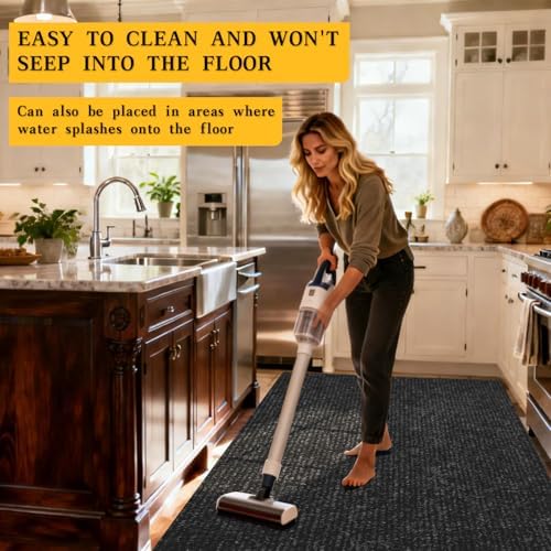 2x10 ft Outdoor Runner Rug, Non-Slip Indoor Outdoor Carpet Runner with TPR Backing, Waterproof Mat for Hallway, Kitchen, Patio, Garage, Deck, Entryway, Black Fine Stripes - Image 4