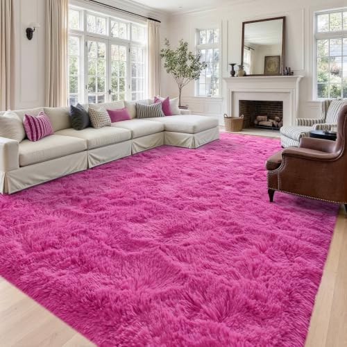 8x10 Extra Large Hot Pink Fluffy Soft Area Rug Non-Slip for Kids Bedroom - Image 2