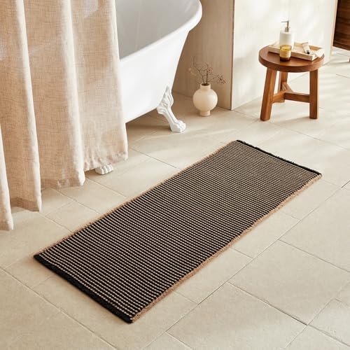 TYUU Waffle Runner Rug Bathroom, Long Boho Bath Mat, 60x24 Khaki & Black by TYUU