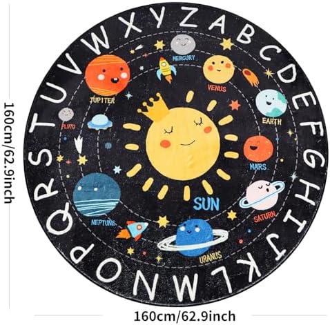 Round ABC Kids Rug,5.2 Ft Soft Circle Alphabet Playroom Rug,Washable Non-Slip Solar System Kid Play Mat,Space Educational Rugs Kids Carpet for Classroom Playroom Bedroom Kids Room Decor(for Age 2+) - Image 2