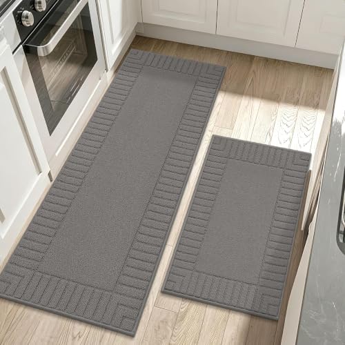 BEQHAUSE Kitchen Rugs Non Slip Washable 2PCS, 24"x35"+24"x60", Grey by BEQHAUSE