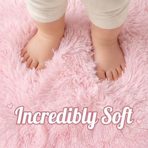 Pink Runner Rugs for Girls Bedroom Living Room, 2x6 Fluffy Bedside Area Rug - Image 2