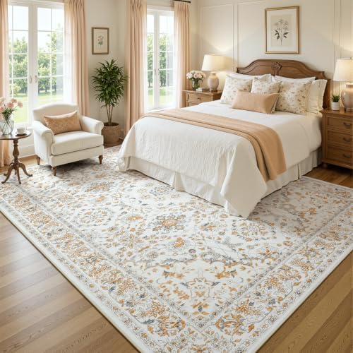 Lessymo Floral 8x10 Area Rugs for Living Room,Large Washable Carpet Beige - Image 2