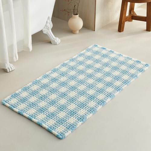 TYUU Waffle Bath Mat, Cute Bathroom Rugs Non Slip, 48x24 Blue & White by TYUU