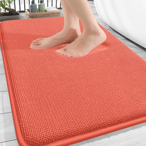 OLANLY Thick Memory Foam Bathroom Rugs 30x20, Absorbent Bath Mat, Coral by OLANLY