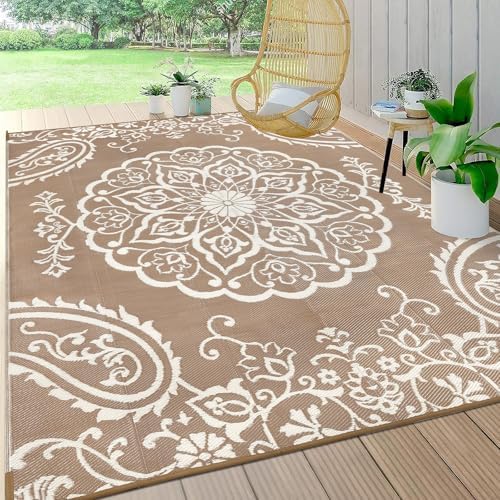 Pauwer Outdoor Rug 10x14, Waterproof Plastic Straw Camping Rug, Boho Brown by Pauwer
