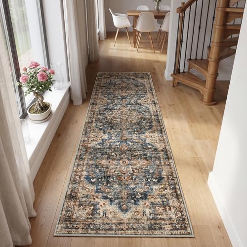 GarveeHome Washable Rug Runner 2x8 Vintage Runners for Hallways Blue&Brown by GarveeHome