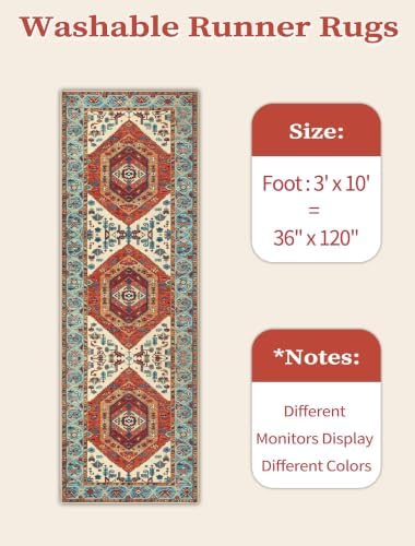 SERISSA 3x10 Washable Non Slip Boho Runner Rug for Hallway，Orange - Image 6