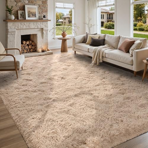 5x8 Living Room Rugs Fluffy Neutral Beige Area Rug,Modern Plush Non-Slip Soft Bedroom Shag Carpet for Book Room Office,Coffee Stain Resistant by Lo%CC%80utiRootHome