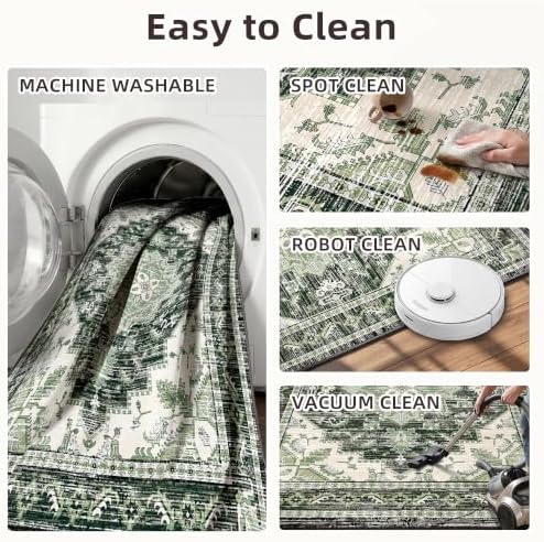 Area Rugs Small 2x3 Washable Non-Slip Boho Indoor Carpets, Green - Image 4