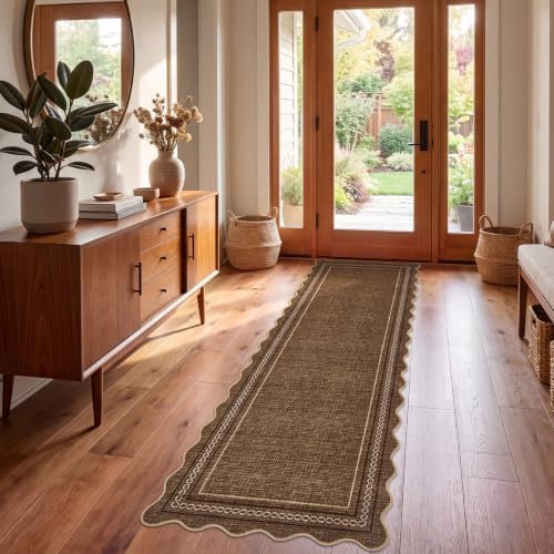 GarveeHome Washable Runner Rugs 2x8 Entryay Rug Scalloped, Mocha Mousse - Image 2