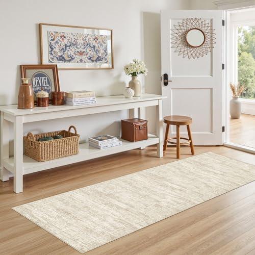 UERMEI 3x8 Washable Runner Rug for Hallway, Non Slip Low Pile Kitchen Carpet, Neutral Modern Abstract Indoor Floor Mat for Entryway Laundry, Kid & Pet Safe High Traffic Area, Beige/Brown - Image 2