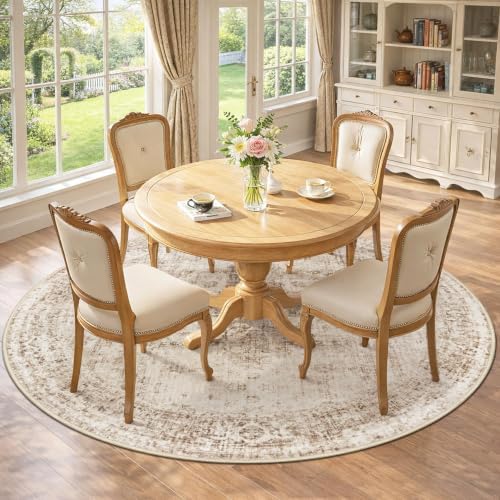 Round Rugs 6ft Washable Rug, Vintage Boho Medallion Rugs Non-Slip Soft Low Pile Circle Distressed Rug Indoor Retro Carpet for Living Room Bedroom Dining Room Home Office (Brown, 6' Round) - Image 4