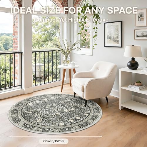 Bavni 5 Ft Washable Round Area Rug Non Slip for Living Room, Black - Image 7