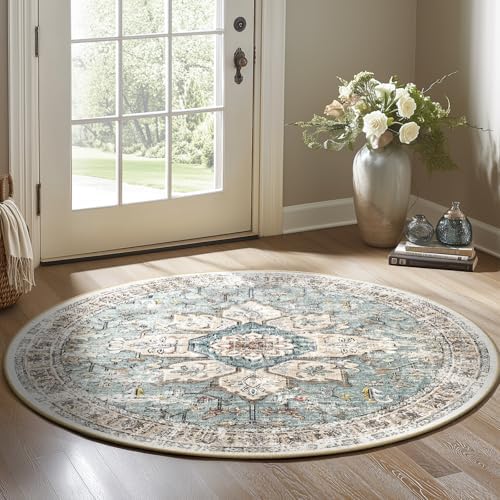BESTSWEETIE Washable Boho Round 8ft Area Rug for Living Room, Green Brick - Image 6