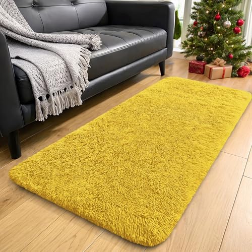 OLANLY 2x4 Machine Washable Runner Rugs for Hallway, Soft Fluffy Shaggy Bedside Rugs for Bedroom, Living Room, Indoor Floor Carpet for Kids Girls and Boys, Nursery Rooms, Home Decor Aesthetic, Yellow by OLANLY
