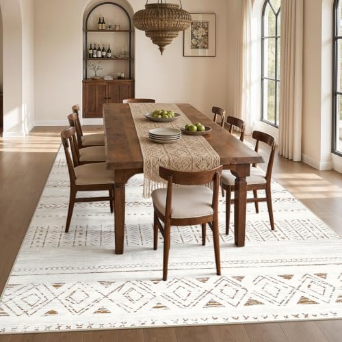 cotiled 10x10 Area Rugs Washable Boho Living Room Rug Brown/Cream - Image 6