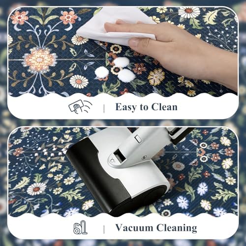 Yamaziot Boho Anti Fatigue Kitchen Rug Set of 3 Scalloped Non-Slip, Blue - Image 4