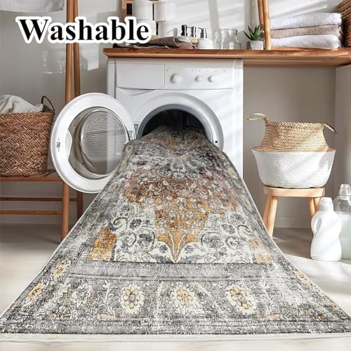 CHAMPLANT Area Rug 4x6 Washable Rug Taupe Vintage Traditional Floor Cover Foldable Thin Retro Accent Indoor Distressed Non Slip Carpet Floral Print Mat Bedroom Living Room Bathroom - Image 3