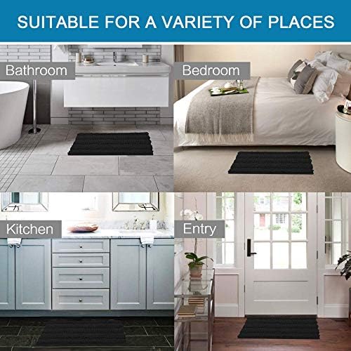 H.VERSAILTEX Bath Mats for Bathroom Non Slip Extra Thick Chenille Striped Bath Rug 24" x 36" Absorbent Non Skid Fluffy Soft Shaggy Rugs Washable Dry Fast Plush Mats for Indoor, Bath Room, Tub - Black - Image 6