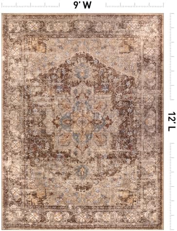 Rugshop Traditional Medallion Washable Non-Slip Area Rug, 9'x12' Brown - Image 2
