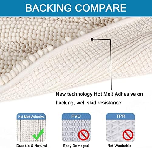 H.VERSAILTEX Bathroom Rugs Bath Rugs for Bathroom Non Slip Bath Mats Extra Thick Chenille Striped Rug 17" x 24" Absorbent Soft Shaggy Washable Dry Fast Bath Mats for Bath Room Floor - Ivory - Image 4