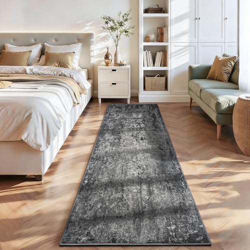 2x10 Black Rug Runners for Hallways Kitchen Runner Rug Non Slip Washable Black Long Runner Rugs with Rubber Backing Soft Abstract Carpet Runner for Bedroom, Kitchen, Bathroom, Entryway - Image 2